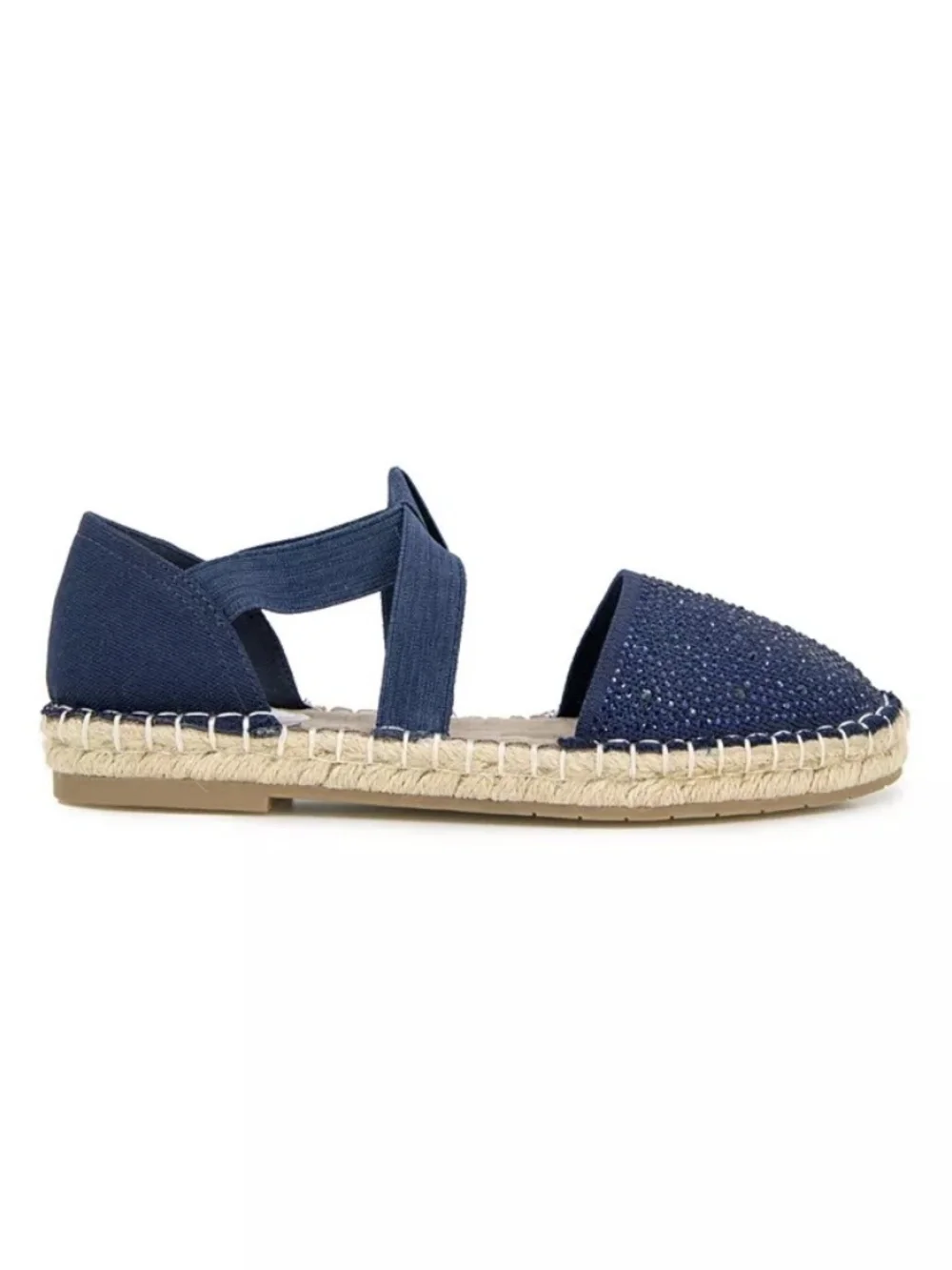 Kenneth Cole Reaction LUNA Sparkly Espadrille Flat Sandal Navy 8.5 Like New!